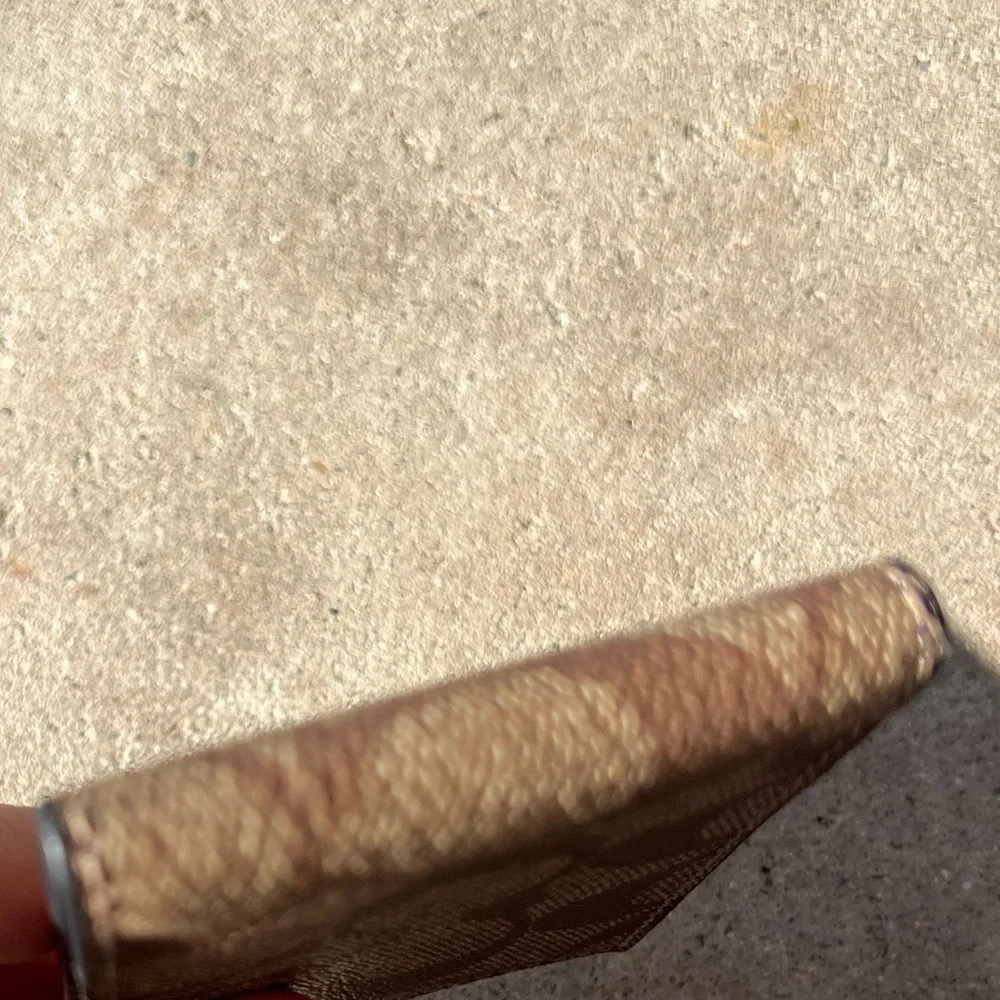 Coach Slim Clip Billfold Card Hold Wallet Brown Classic Canvas Blue Leather - Picture 6 of 12